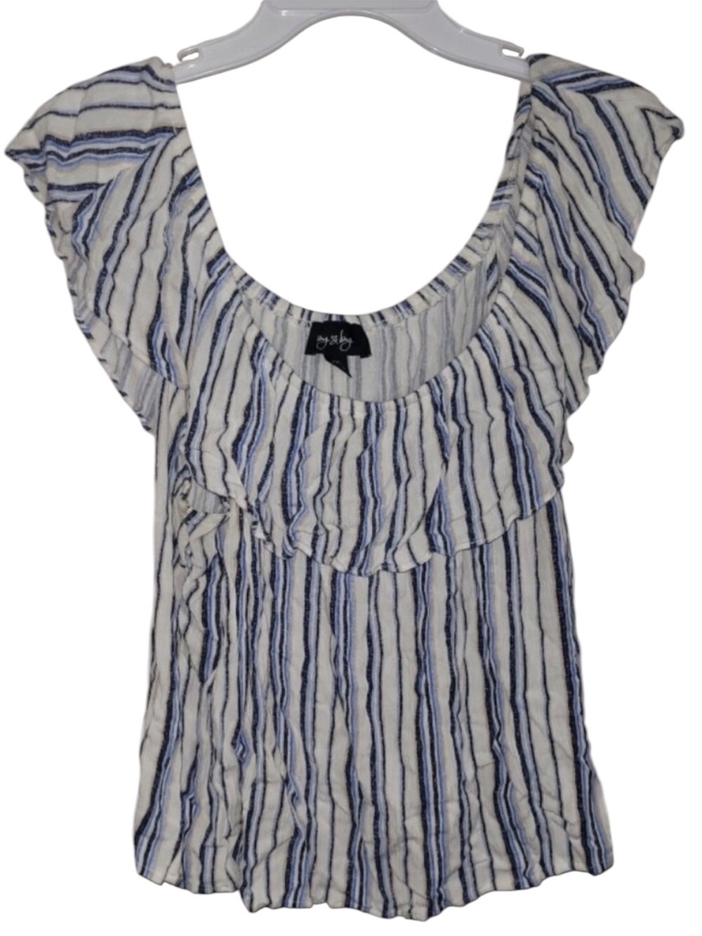 by & by XXL Juniors vertical striped ruffle top